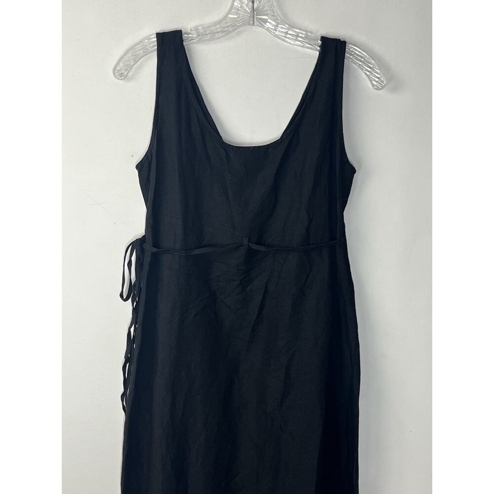 Finity Naturals Linen Blend Midi Wrap Dress 4 Black V Neck Sleeveless Minimalist - Picture 4 of 12